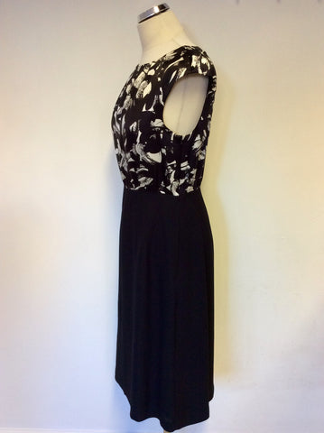 LK BENNETT BLACK & WHITE PRINT SILK TOP SPECIAL OCCASION DRESS SIZE 12