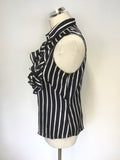 RALPH LAUREN NAVY BLUE & WHITE STRIPE FRILL TRIM SLEEVELESS BLOUSE SIZE 6 UK 10