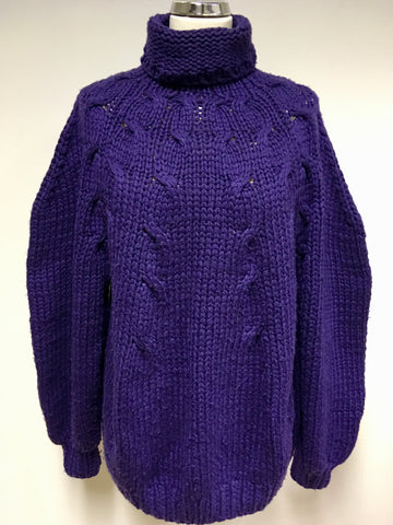 OSCAR DE LA RENTA PURPLE CASHMERE CHUNKY HAND KNIT JUMPER SIZE M