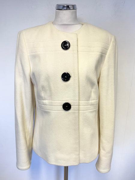 TOISIE IVORY WOOL & CASHMERE BLEND COLLARLESS LONG SLEEVED JACKET SIZE 14