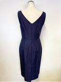 LK BENNETT NAVY BLUE BOW TRIM COTTON & SILK PENCIL DRESS & JACKET SUIT SIZE 10