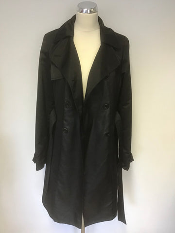 KAREN MILLEN BLACK FAUX LEATHER TRIM TRENCH COAT/ MAC SIZE 12