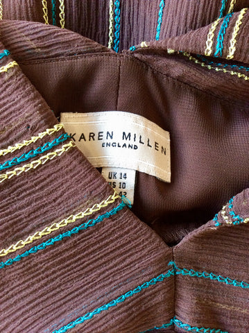 KAREN MILLEN BROWN SILK EMBROIDERED DRESS SIZE 14