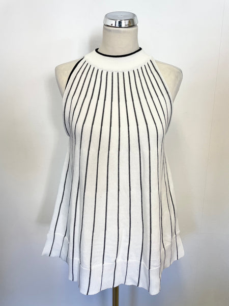 WHISTLES WHITE & BLACK STRIPE FINE KNIT TOP SIZE M