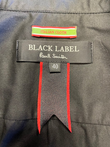 PAUL SMITH BLACK LABEL BLACK RUCHED FRONT 3/4 SLEEVE FITTED SHIRT SIZE 40 UK 8/10