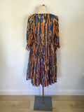 JAEGER MULTI COLOURED PRINT SILK  DRAWSTRING TIE WAIST DRESS SIZE 14