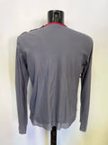 FAKE LONDON GREY & RED CROSS TRIM LONG SLEEVED COTTON TOP SIZE M