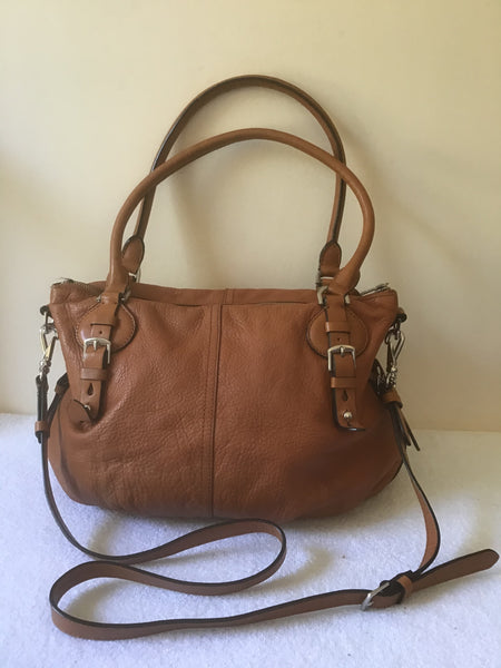 RALPH LAUREN TAN LEATHER SHOULDER BAG WITH CROSS BODY STRAP