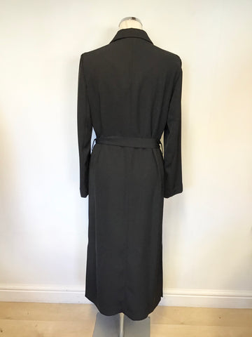 MARKS & SPENCER AUTOGRAPH BLACK FORMAL LONG BELTED MAC/ COAT SIZE 8