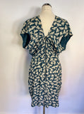 WHISTLES GREEN BIRD PRINT SILK DRESS SIZE 14