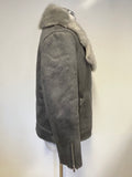 MINT VELVET SLATE GREY FAUX FUR TRIM AVIATOR JACKET SIZE 12