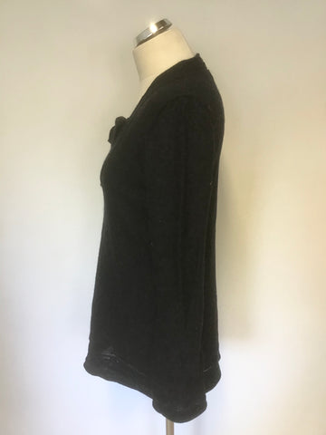 PERUVIAN CONNECTION CHARCOAL 100% ALPACA TIE FRONT LONG SLEEVE JUMPER SIZE M