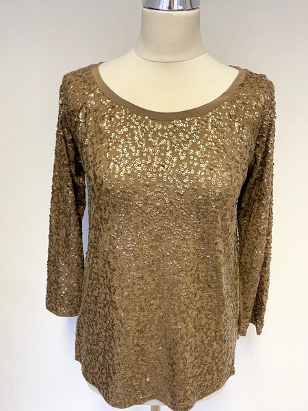 J CREW BRONZE SEQUINNED 3/4 SLEEVE TOP SIZE S