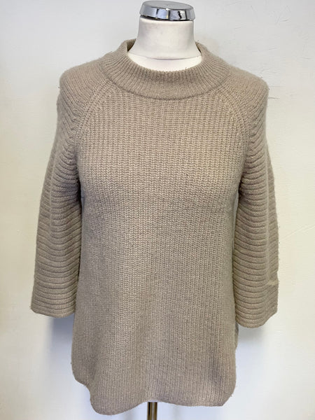 MERCER & MADISON 100% CASHMERE BEIGE 3/4 SLEEVED JUMPER SIZE M