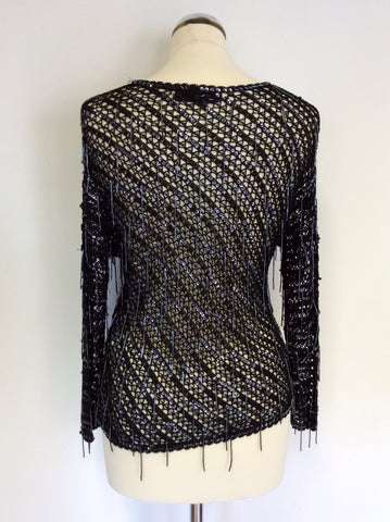 KAREN MILLEN BLACK BEADED & SEQUINNED CROCHETED CARDIGAN SIZE 3 UK 12/14