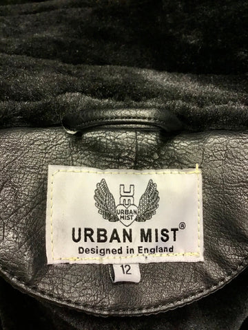 URBAN MIST BLACK AVIATOR FLEECE LINED BIKER JACKET SIZE 12