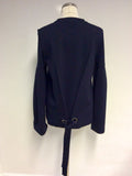 OLIVER BONAS DARK BLUE PLEATED WIDE SLEEVE TIE BACK TOP SIZE 12