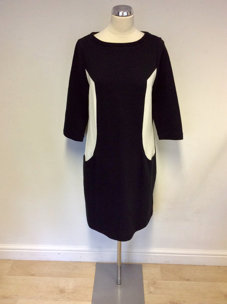 BODEN BLACK & WHITE COLOUR BLOCK RIBBED PENCIL DRESS SIZE 16L