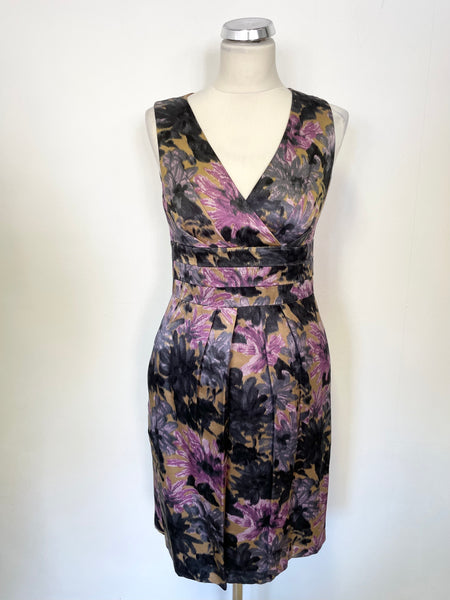 LK BENNETT PURPLE MIX FLORAL PRINT SLEEVELESS PENCIL DRESS SIZE 10