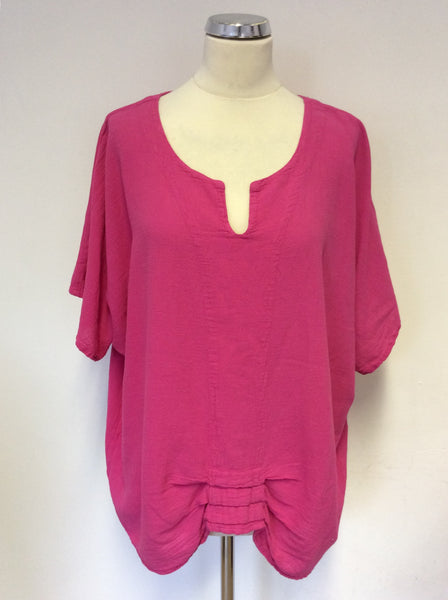 ONE LIFE HOT PINK COTTON OVERSIZE LAGENLOOK TOP SIZE M