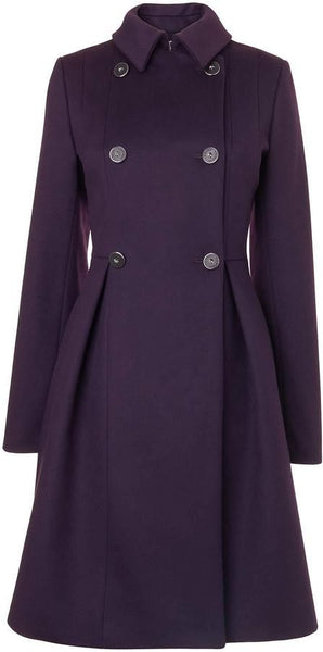 LK BENNETT DANISI AUBERGINE WOOL & CASHMERE BLEND KNEE LENGTH COAT SIZE 14