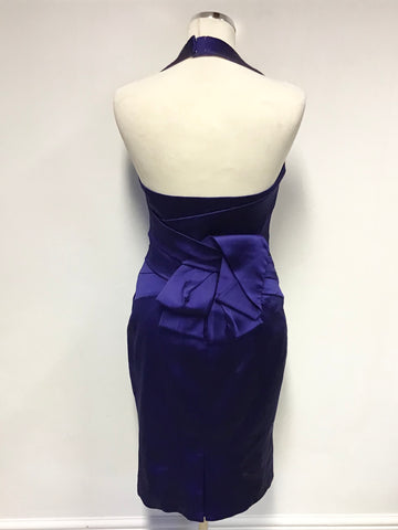 KAREN MILLEN ROYAL BLUE SATIN HALTER NECK SPECIAL OCCASION PENCIL DRESS SIZE 12