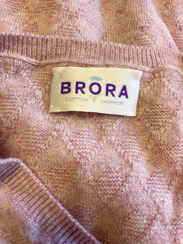 BRORA PINK 100% CASHMERE SLEEVELESS V NECK JUMPER SIZE 10