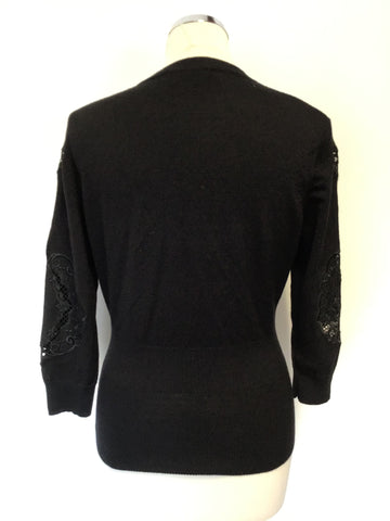 KAREN MILLEN BLACK LACE SLEEVE WOOL BLEND CARDIGAN SIZE 4 UK 14