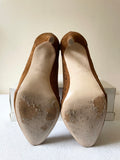 ZARA TAN SUEDE LAZER CUT DESIGN HEELED SHOE-BOOTS SIZE 5/38