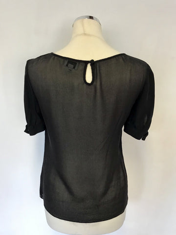 TEMPERLEY BLACK SILK FRILL TRIM SHORT SLEEVE TOP SIZE 10