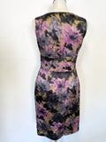 LK BENNETT PURPLE MIX FLORAL PRINT SLEEVELESS PENCIL DRESS SIZE 10