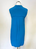 HOBBS KINGFISHER BLUE 100% SILK SLEEVELESS SHIFT DRESS SIZE 8