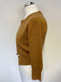 BRORA 100% CASHMERE GINGER 3/4 SLEEVE CARDIGAN SIZE 10