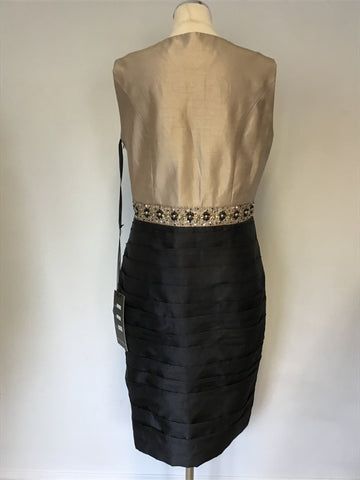 BRAND NEW MASCARA LIGHT GOLD & BLACK PENCIL DRESS & BOLERO JACKET SIZE 16