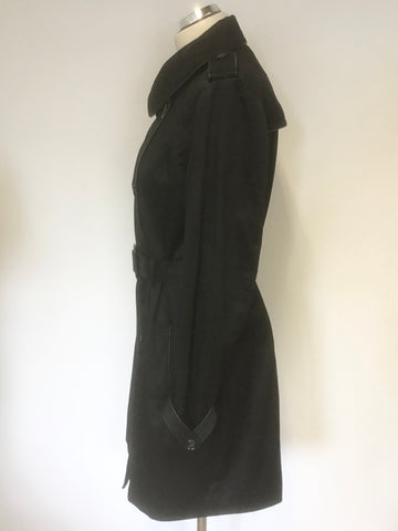 LAURA ASHLEY BLACK DOUBLE BREASTED BELTED TRENCH COAT SIZE 14