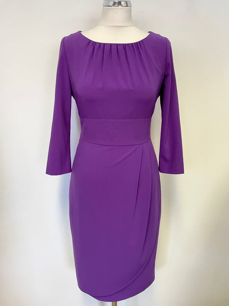 LK BENNETT ALO PURPLE 3/4 SLEEVED WRAP ACROSS PENCIL DRESS SIZE 10