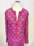 MAJE RAYINA DARK PINK DITSY FLORAL PRINT LONG SLEEVE ASYMMETRIC HEM DRESS SIZE 1 UK 8/10