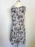 MINT VELVET GREY & NAVY BLUE PRINT SLEEVELESS DRESS SIZE 8