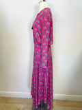 MAJE RAYINA DARK PINK DITSY FLORAL PRINT LONG SLEEVE ASYMMETRIC HEM DRESS SIZE 1 UK 8/10