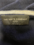 THE WHITE COMPANY NAVY & GREY TRIM MERINO WOOL & COTTON CARDIGAN SIZE M