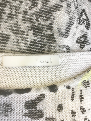 OUI PALE GREY, LIME GREEN & BLACK PRINT LONG SLEEVE JUMPER SIZE 12