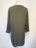 SNOB JUNO KHAKI STUD EMBELLISHED 3/4 SLEEVE SHIFT DRESS SIZE 40 UK 12