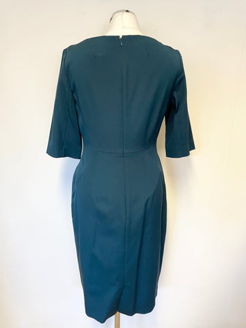 LK BENNETT TEAL SPECIAL OCCASION HALF SLEEVE TAN PENCIL DRESS SIZE 10 BUT MORE 12