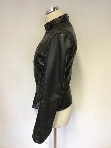 TED BAKER BLACK SOFT LEATHER BIKER JACKET SIZE 4 UK SIZE 8/10