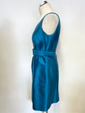 HOBBS KINGFISHER BLUE WOOL & SILK BLEND SLEEVELESS BELTED SPECIAL OCCASION DRESS SIZE 12