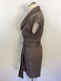 TED BAKER BROWN BUTTON FRONT COTTON TIE BELT DRESS SIZE 1 UK 8/10