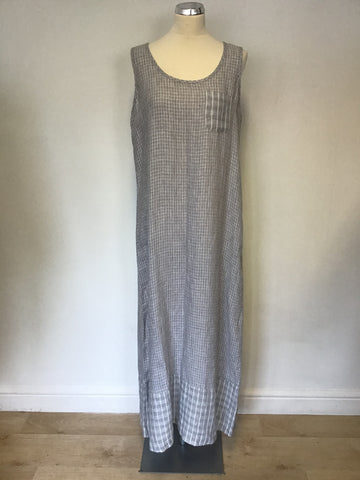 POETRY GREY & WHITE CHECK & STRIPED LINEN MAXI DRESS & MATCHING JACKET SIZE 16