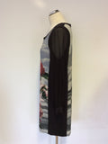 RIANI BLACK & MULTI COLOURED FLORAL PRINT SHIFT DRESS SIZE 14