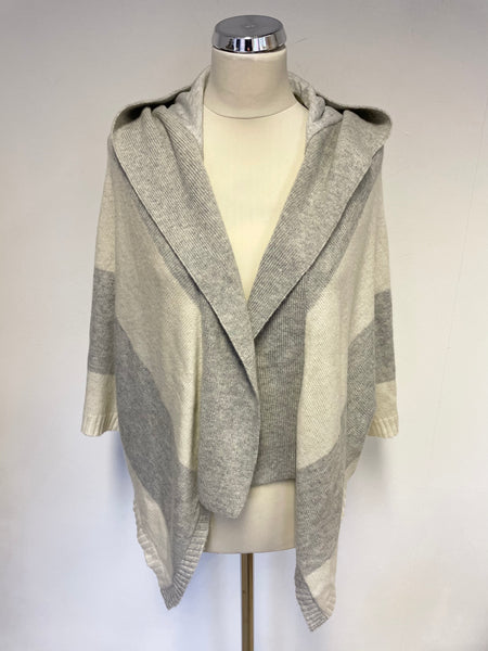 HYGGE AT MINT VELVET GREY & IVORY STRIPE HOODED OPEN SLEEVE CARDIGAN SIZE 10