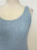 LK BENNETT LIGHT BLUE & WHITE TRIM BOUCLE COTTON MIX PENCIL DRESS & JACKET SUIT SIZE 42 UK 12